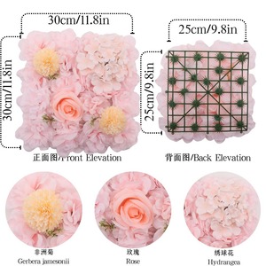 Mur de fleurs artificielles carré rose clair en soie, accessoires de photographie de mariage réutilisables - Product Image 2