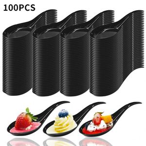 Clear White Black <b>Plastic</b> Tear Drop Appetizer Soup Tasting Asian Spoon Dessert Dish <b>Bowls</b> Teardrop <b>Plates</b> Spoons - Product Image 1