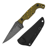 Couteau de survie de camping et de chasse à lame fixe en acier au carbone 1095, finition stone wash, avec manche en G10