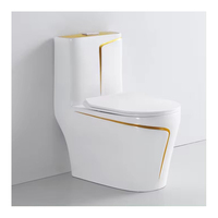 Sanitaires de luxe Water Closet Céramique Salle de bain Porcelaine Or Ligne Blanc Wc Siphonic One Piece Toilettes Commode