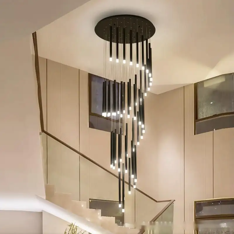 Plafonnier LED suspendu en acrylique noir, design moderne et simpliste, luminaire décoratif de plafond, idéal pour un salon, des escaliers