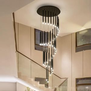 Lámpara Colgante LED Moderna y Sencilla, Lámpara <span class=keywords><strong>de</strong></span> <span class=keywords><strong>Techo</strong></span> <span class=keywords><strong>de</strong></span> <span class=keywords><strong>Tubo</strong></span> Acrílico Negro, para Escaleras, Sala <span class=keywords><strong>de</strong></span> Estar, Escalera - Product Image 1