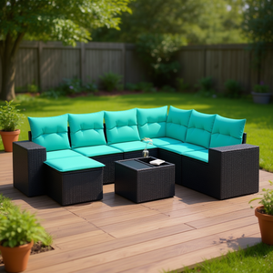 Set di divani da giardino in polyrattan nero, 8 pezzi con cuscini, mobili da esterno dal design moderno e contemporaneo - Product Image 2