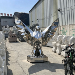 Escultura de águila de acero inoxidable 3D grande personalizada, estatua de arte abstracto moderno para decoración de jardín o plaza al aire libre - Product Image 2