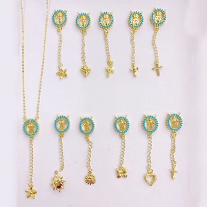 Pendentifs Breloques en Plaqué Or avec Turquoise et Zircon Cubique, Motifs Vierge Marie, Y, Étoile, Croix, Papillon, Cœur, Soleil pour la Fabrication <span class=keywords><strong>de</strong></span> <span class=keywords><strong>Bijoux</strong></span> Religieux - Product Image 4