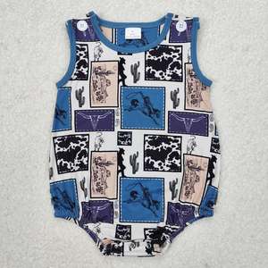 Ensembles prêts à expédier pour l'été : T-shirt bleu avec poche imprimée et short assorti pour bébés, style western - Product Image 6
