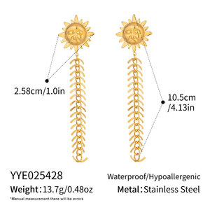 Pendientes Colgantes Elegantes Personalizados de Acero Inoxidable 316L, Chapados en Oro de 14k y 18k, Resistentes al Agua, Pendientes de Moda con Diseño de Sol para Mujer - Product Image 6