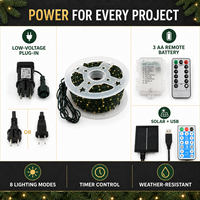 Guirlandes lumineuses LED à fil vert, 5-100 m, lumières pour arbre de Noël avec prise secteur, 3 piles AA, télécommande et options solaires + USB