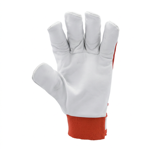 JNA GROUP Leather Work <b>Gloves</b> White <b>Red</b> Knit Wrist Anti-Slip General Purpose Abrasion Resistant Fingertips 7 oz 10 Inch - Product Image 3