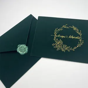 Hochwertiger luxuriöser Quittung India Green Invitation Velvet Envelope für Hochzeits karte