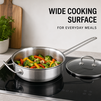 Poêle à frire profonde commerciale en acier inoxydable 2QT avec couvercle, poêle à sauter à induction avec poignée d'aide, poêle de cuisson pour cuisine et restaurant