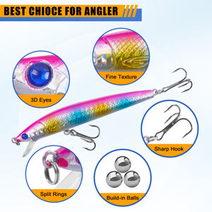 Lot de 8 leurres méné pour la pêche au bar, appâts durs pour truite, poisson-chat - Product Image 2