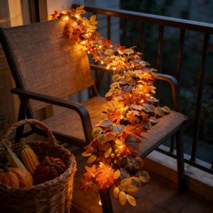 Guirlande de feuilles d'érable d'automne avec lumières LED, chemin de table pour Thanksgiving, feuilles artificielles, guirlande lumineuse en forme de cône de pin, décoration d'intérieur - Product Image 6