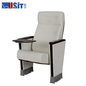 Leather Auditorium Seating Spring Lift Up Conference Furniture Auditorium Chair With Swivel Folding Table