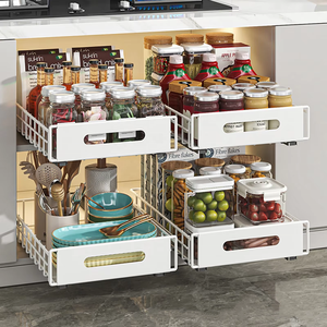 Ultra Deep Double Tier Pull-Out <strong>Storage</strong> Rack Modern Standing Type <strong>Kitchen</strong> Cabinet Basket Layered Shelf Home Spice <strong>Sink</strong> <strong>Storage</strong> - Product Image 1