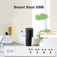 Multiprise Intelligente WiFi Tuya avec 4 Prises Secteur et 2 Ports USB-A, Parafoudre Smart WiFi pour Prises Intelligentes UK AU US EU