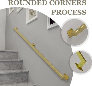 Barandilla de Seguridad Metálica Antideslizante para Escaleras, Montada en la Pared, Cuadrada, Dorada, de Hierro Galvanizado, Capacidad de Carga 200 kg - Product Image 3