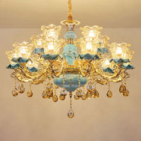 Lustre de plafond de luxe au design atmosphérique, en céramique et cristal, style européen, pour hall d'hôtel