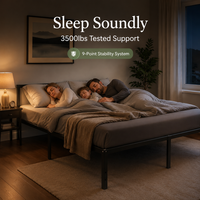 Cadre de lit plateforme en métal Queen Size avec espace de rangement sous le lit, design pliable à haute clarté entre les pieds, noir mat