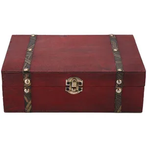 Vintage wooden jewelry storage box with metal lock, vintage handmade gift box for pearl chest