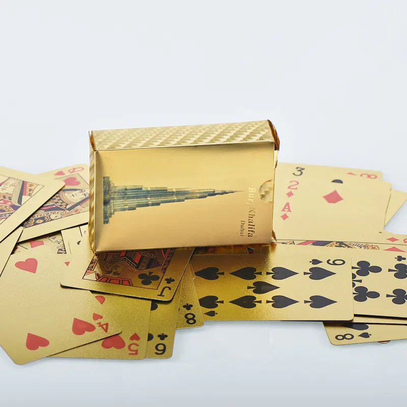 Wholesale Custom Coloured Burj Khalifa Plastic Playing Cards Poker Table Gold Playing Cards