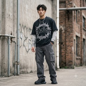 Camiseta de Manga Larga para Hombre, 300 Gramos, <span class=keywords><strong>Colores</strong></span> Mezclados, Estampado Emocional, 100% Algodón, Talla Grande, Lavada, Estilo Hip Hop, Transpirable - Product Image 5