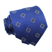 Cravates en Soie Jacquard Faites à la Main de Luxe pour Hommes, Motif Géométrique Zigzag Bleu, Vente en Gros Chine