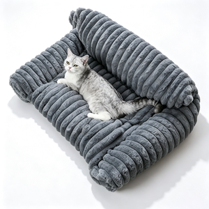 Soft Corduroy Dog <b>Bed</b> Rectangle Indoor Pet <b>Bed</b> Removable Washable All Seasons Minimalist Style White - Product Image 6