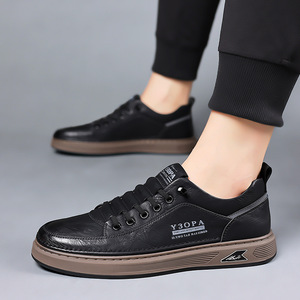 Y3OPA Men's Retro Casual Shoes Round Toe Cow Leather Comfort <b>Walking</b> Style Low <b>Top</b> Solid Color - Product Image 2
