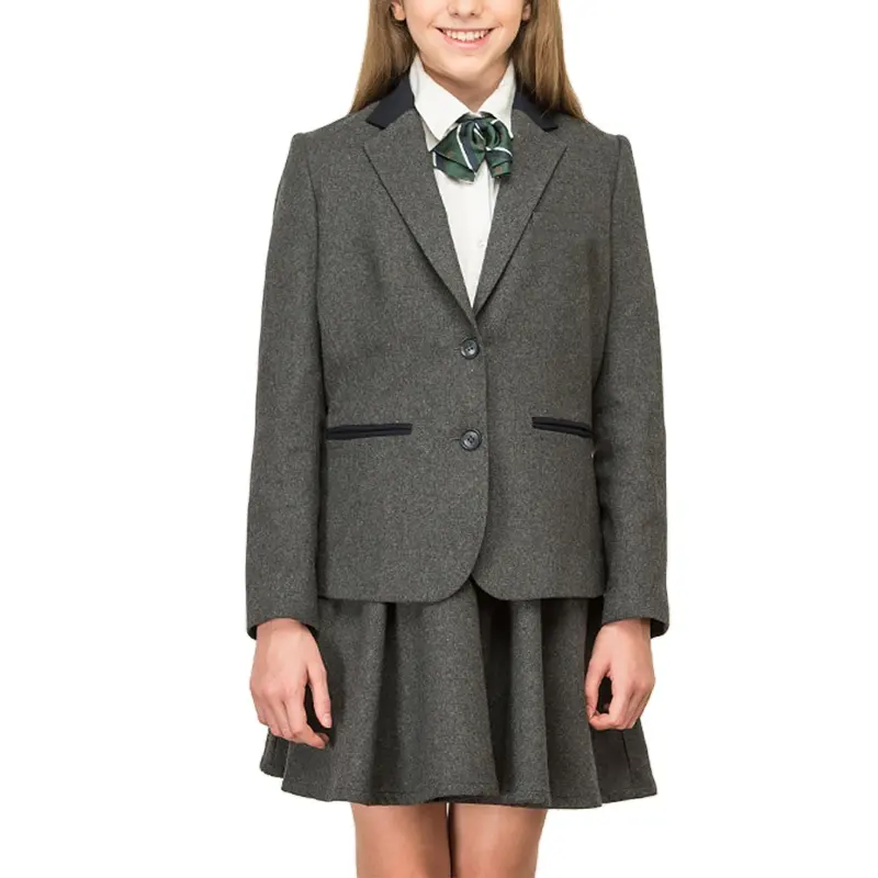 Chaqueta personalizada de alta calidad para estudiantes de primaria, uniformes escolares para niñas, color gris, nuevo diseño