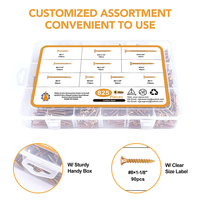 825PCS Kit d'assortiment de vis autotaraudeuses, vis en acier au carbone plaqué pour kit d'assortiment de vis à bois