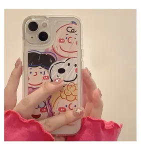 Miniso dễ thương Snoopy phim hoạt hình điện thoại trường hợp đối với iPhone 15 14 13 12 mini 11 Pro Max x XR XS 6 7 8 cộng với mềm trong suốt Bìa cô gái Y2K