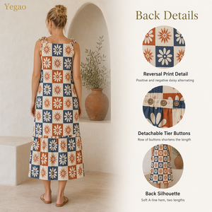 Gaun <span class=keywords><strong>Midi</strong></span> Maxi Yegao Florals Wanita Motif Bunga Daisy dengan Hem Lepas Pasang, <span class=keywords><strong>Pakaian</strong></span> Wanita, Gaun Maxi Wanita Grosir OEM - Product Image 2
