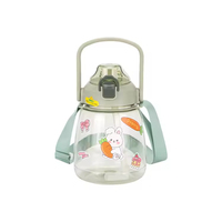 Nouveautés : Bouteille d'eau en plastique pour enfants, 1L, écologique, motif ours ventru de dessin animé, avec couvercle anti-fuite et pailles