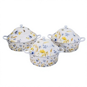 Ensemble de trois casseroles à double paroi en acier inoxydable, finition Meena, vaisselle décorative très vendue, réchaud métallique - Product Image 1