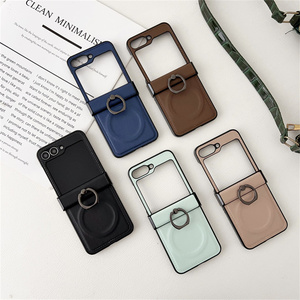 2025 Leather Bracket Case for Samsung <strong>Z</strong> Flip 6 5 4 3 ZFlip4 5 Magnetic Ring <strong>Holder</strong> Stand Shockproof Solid Color Cover - Product Image 6