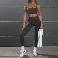 Бесплатный образец, Женская Высококачественная спортивная одежда, бесшовный комплект из бюстгальтера для йоги и леггинсов с эффектом подтяжки ягодиц