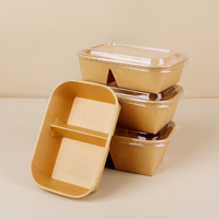 Boîtes rectangulaires en kraft à 2 compartiments, vaisselle gaufrée, bols à salade à emporter, assiettes et bols en papier