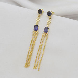 Diseño de moda personalizado occidental bohemio geométrico Vintage Iolite gota pendiente nuevo diseño colección para boda - Product Image 2