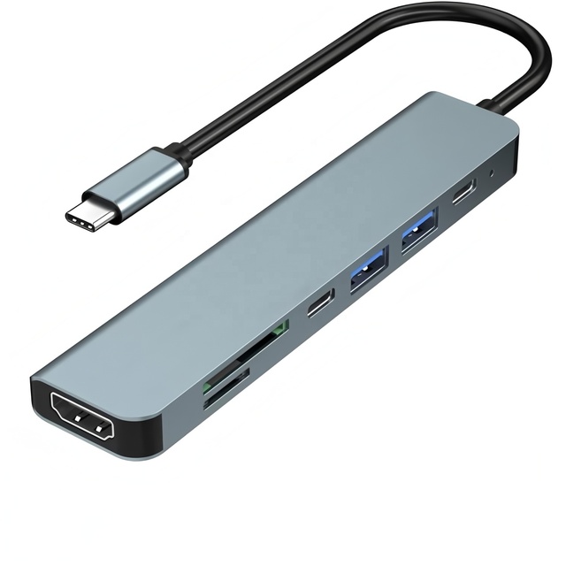 7-in-1 USB-C Hub Docking Station 4K for USB 3.0 PD100W SD/TF Card Reader Aluminum Alloy 10Gbps for Laptop/Tablet/Phone-Stock