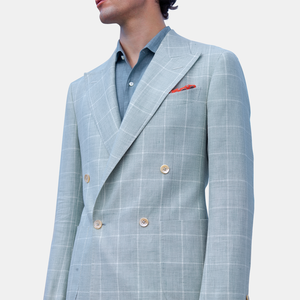 Abito Premium MTM da <span class=keywords><strong>Uomo</strong></span> in Lino e Lana, Mezza Tela, Vestibilità Slim, <span class=keywords><strong>Doppiopetto</strong></span> 101 °   <span class=keywords><strong>Blazer</strong></span> Italiano con Risvolto a Punta per il Pendolarismo Primaverile - Product Image 2