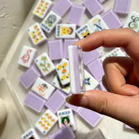 Tuiles de Mahjong KXXL en Acrylique Lavande à Motif Floral avec Illustrations Hibou, Panda et Fruits pour Soirées entre Femmes, Cocktails et Brunch