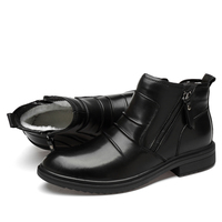 Bottes d'hiver mi-mollet en cuir, style britannique, formelles et décontractées, tendance, avec fermeture éclair latérale, respirantes, antidérapantes, résistantes à la neige, chaudes, pour le travail