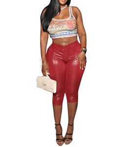 Pantalon décontracté pour femme, sexy, uni, brillant, à taille haute, imprimé serpent, à sept quarts, pour soirée, club - Product Image 1