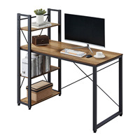 Bureau d'étude et de travail rustique marron avec prises électriques, étagères de rangement, ports USB et station de charge pour PC
