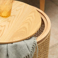 Table de salon en rotin avec plateau en bois, Table de café ronde de Designer à la mode avec le prix bon marché