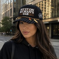 Gorra Snapback Premium de 5 Paneles con Logotipo Personalizado, Bordado 3D, Parche de Leopardo, Gorra de Béisbol con Rayas Rosas y Cadena Dorada, Fábrica de Joyería