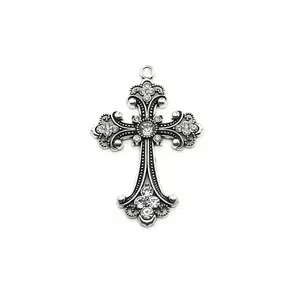 4.8*7cm Religious Christian Jewelry Enamel Engraved Jesus Cross Charm Pendant For Necklace Bracelet