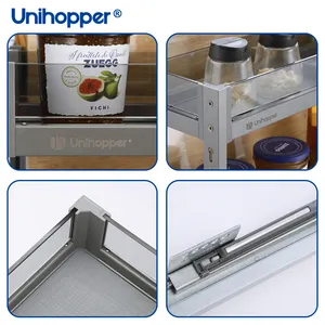 Unihopper Kitchen Hardware Glass Two-Layer Pull-Out Spice Drawer Multifunctional Soft Closing Seasoning Basket