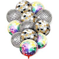Lot de 12 ballons disco en aluminium de 22 pouces, 4D, colorés, à gonfler à l'hélium, pour fêtes à thème disco années 70/80/90, 14 ans et plus